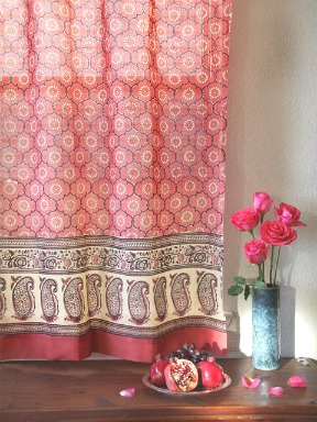 india rose Luxury Pink Floral Indian Sari Print Curtain Panel