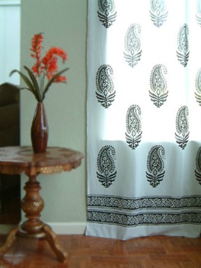 paisley au lait Contemporary Black and White Tab Top Curtain