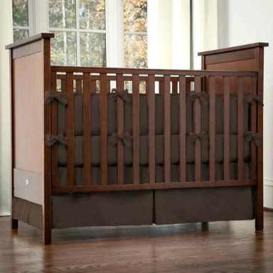 solid-brown-crib-bedding chocolate and green baby nursery