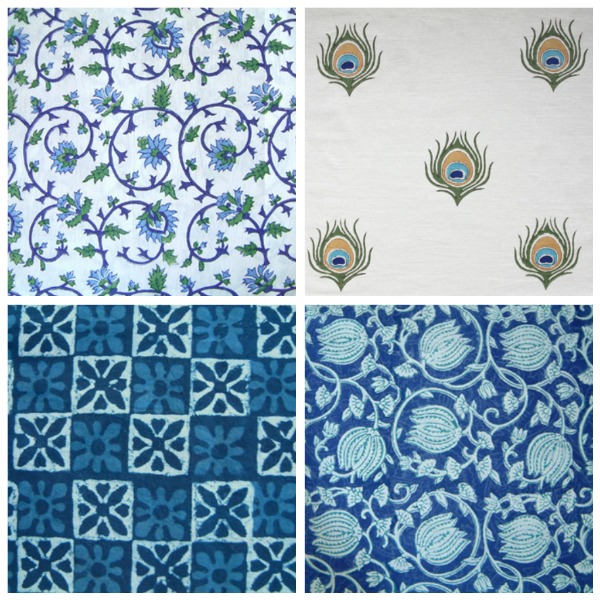 blue print fabric swatches decorating with fabric