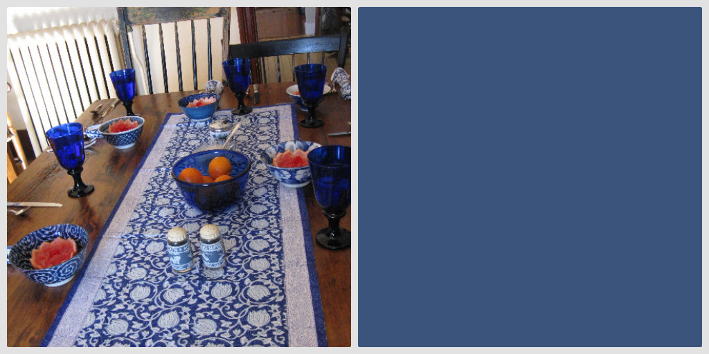 Midnight Lotus table runner and navy