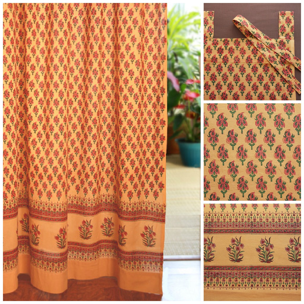 orange paisley sari print curtains