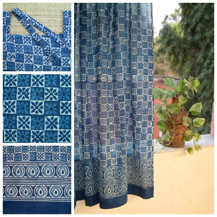 blue batik curtains
