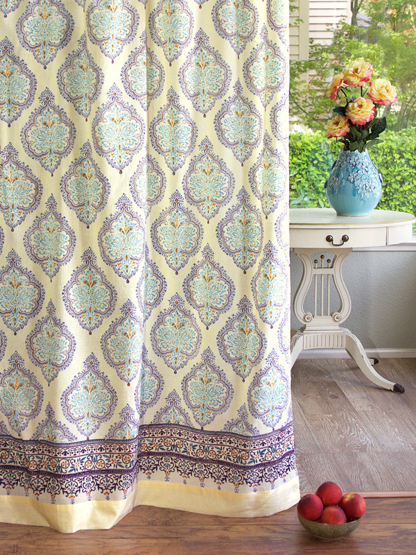 colorful yellow and blue boho curtains