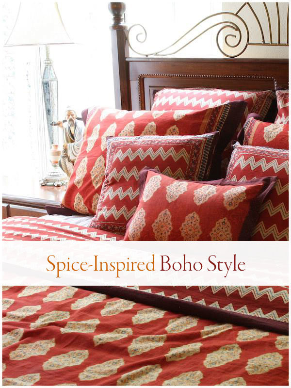red bedding and boho duvet cover