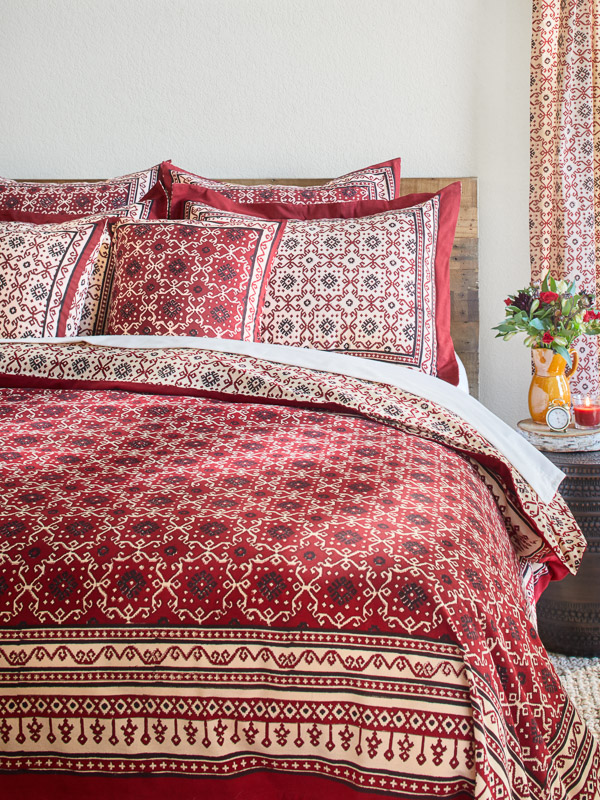 kilim bedding in rustic red