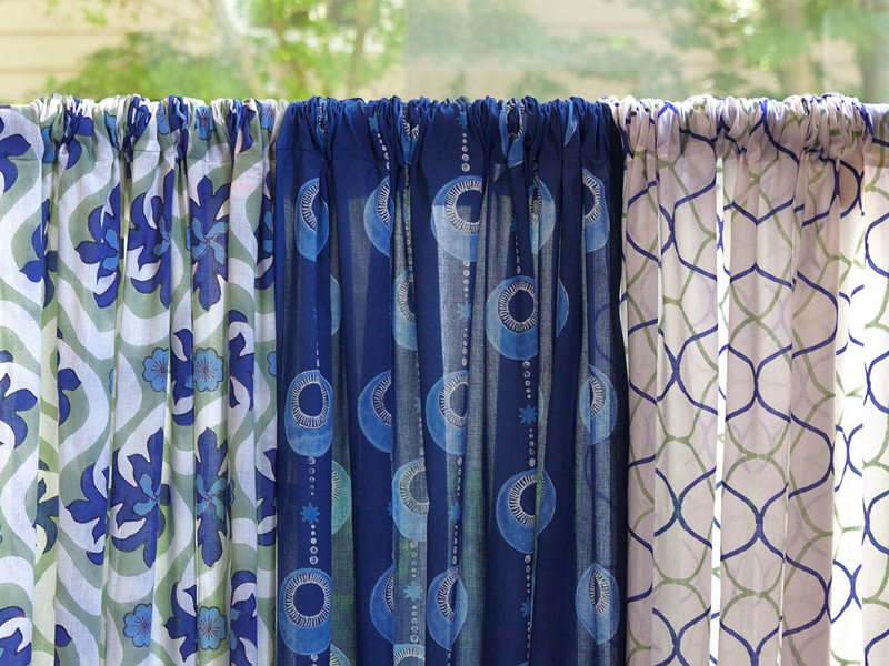 boho beachside white blue curtain panel