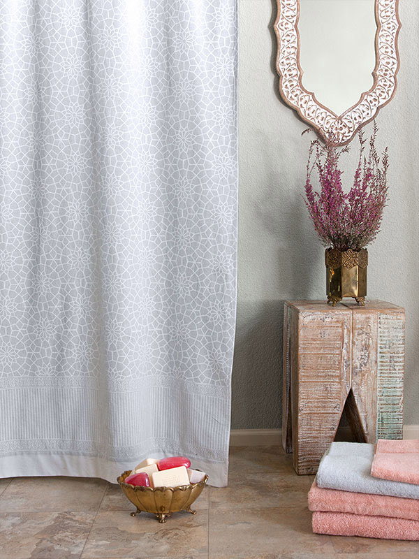 Royal Mansour ~ Moroccan Medallion Trellis White Shower Curtain