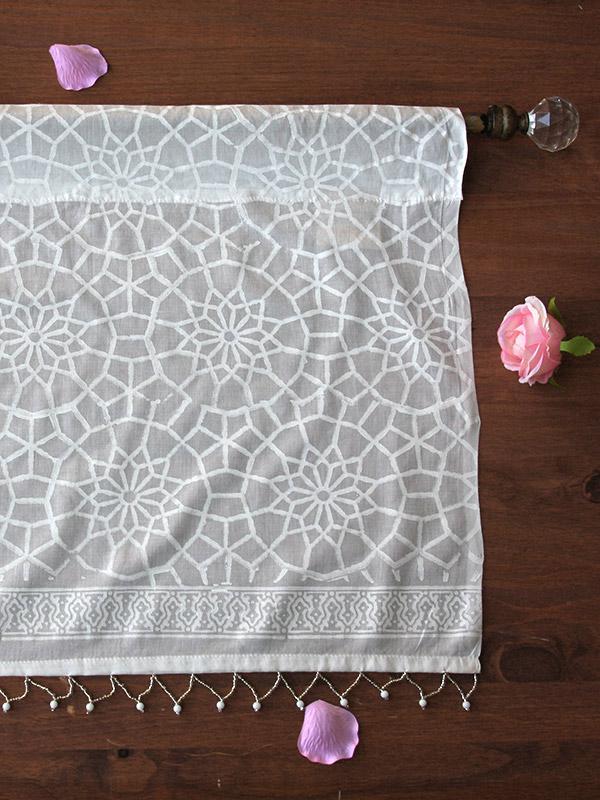 Moroccan White Lattice Trellis Print Valance