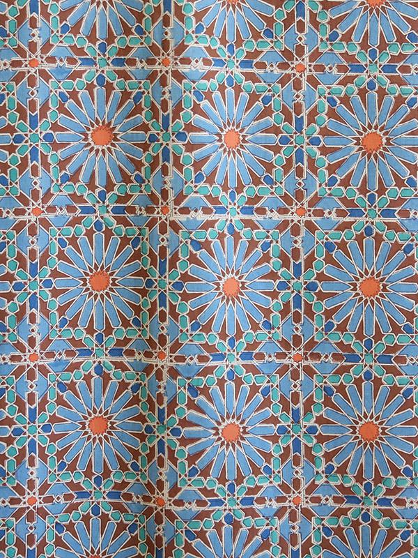 Geometric Blue and Orange Fabric Swatch