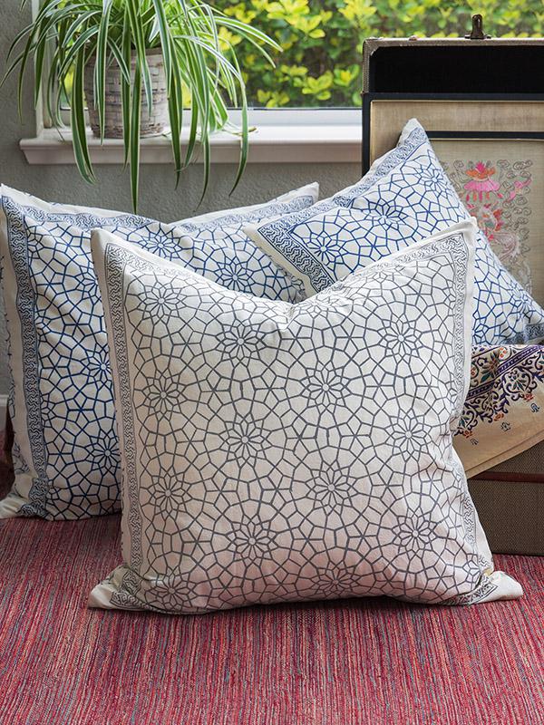 Royal Mansour Moroccan white and grey euro sham pillow cover