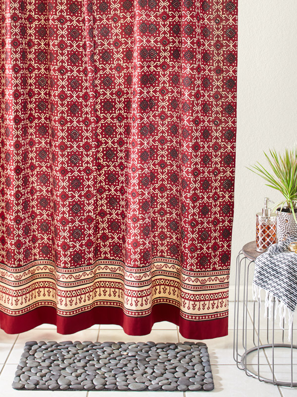 Designer Luxury Red Black Fabric Shower Curtain