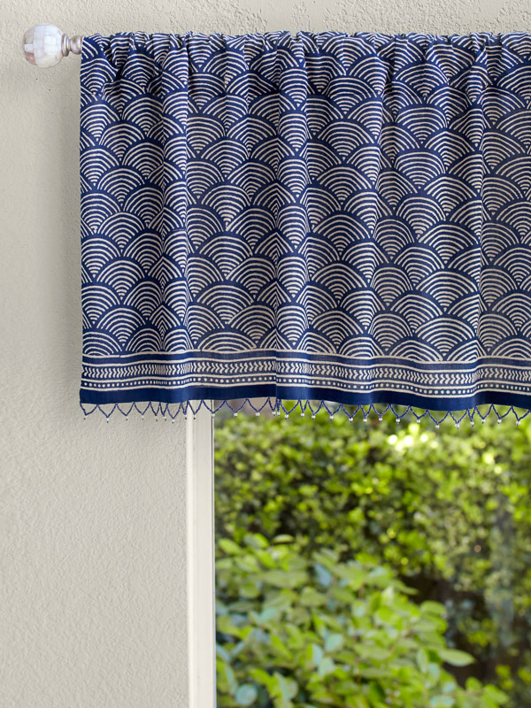 Pacific Blue rustic indigo and ivory window valance