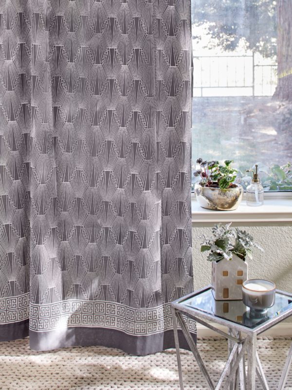 Geometric grey curtain with Art Deco pattern