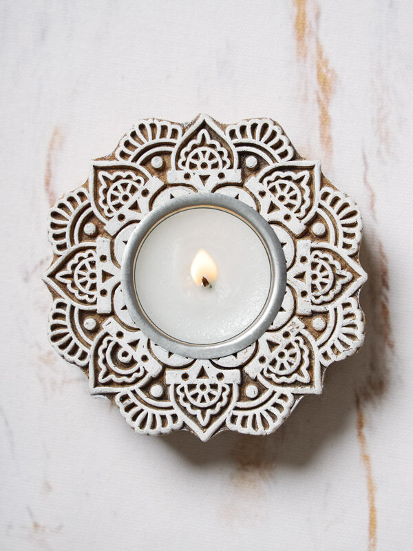 Lotus wooden tea light holder
