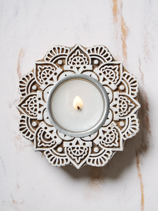 Lotus wooden tea light holder