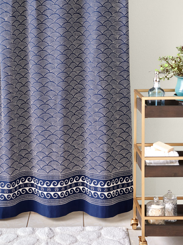 Pacific Blue ~ Rustic Navy Ocean Asian Inspired Shower Curtain