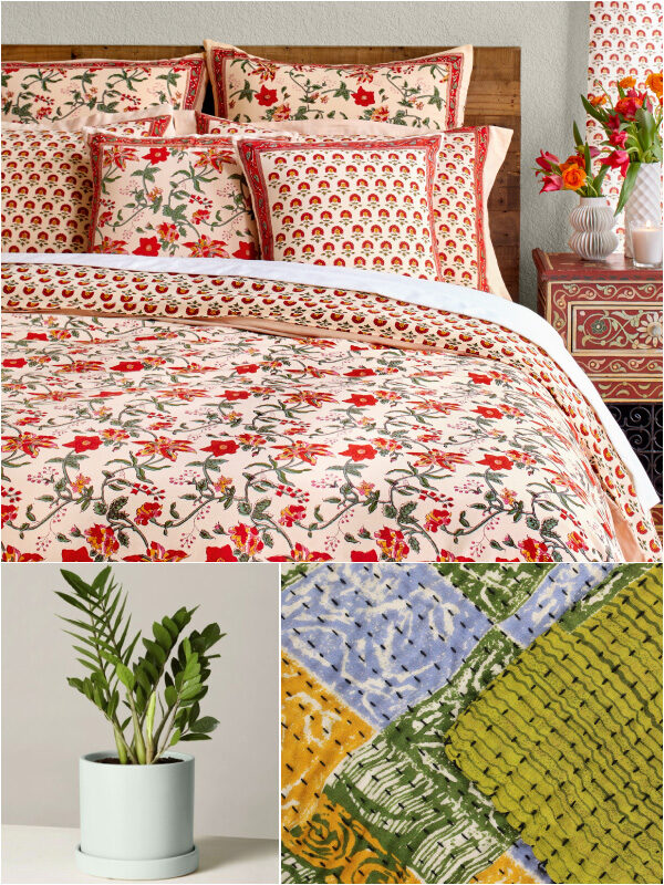 Tropical garden bedding with green accessories