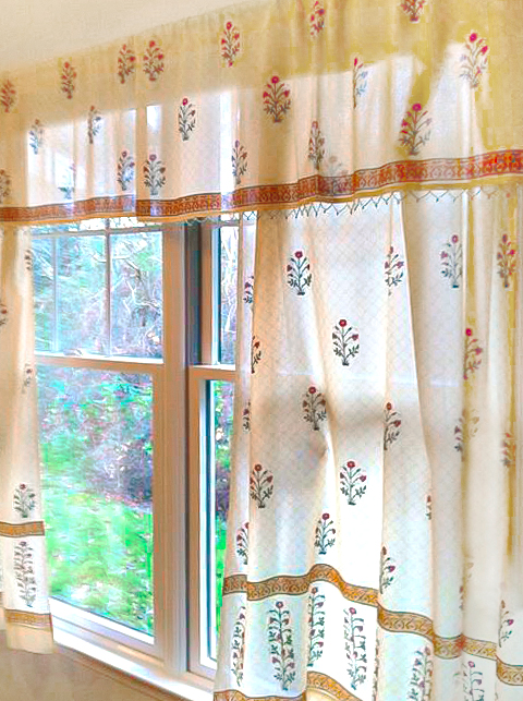 sheer valances and curtains with red poppies