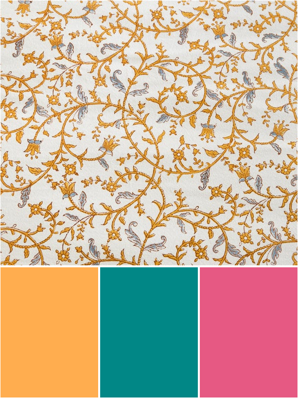 tropical color scheme palette with yellow, teal, and pink