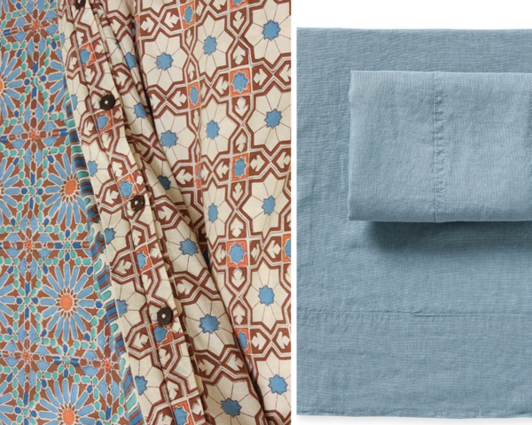 blue positano linen sheet set from serena & lilly