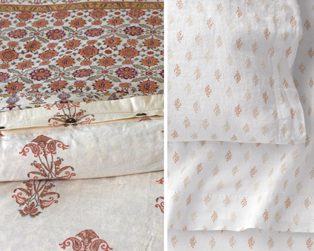 floral orange duvet cover and printed sheets