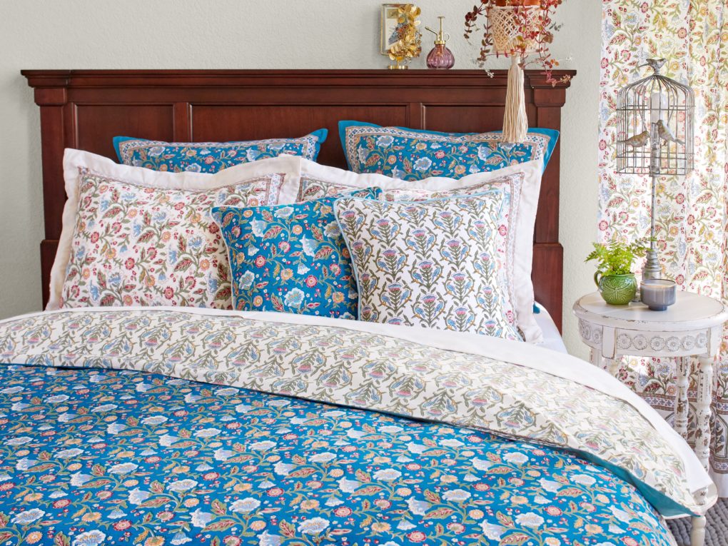 blue floral duvet cover with vintage floral pattern