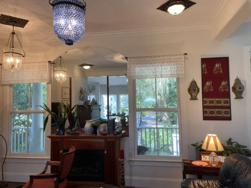 gold and white sheer valances for living room with tall windows