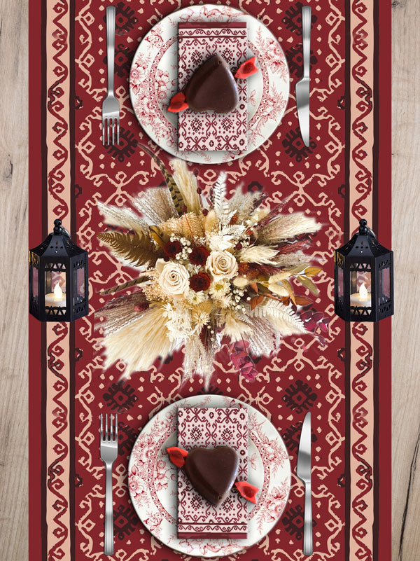 red boho Valentine table runners