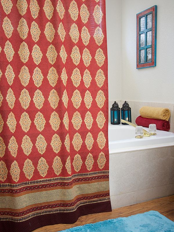 red boho shower curtains