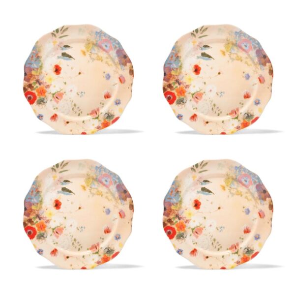 Floral salad plate set arranged in two columns of two