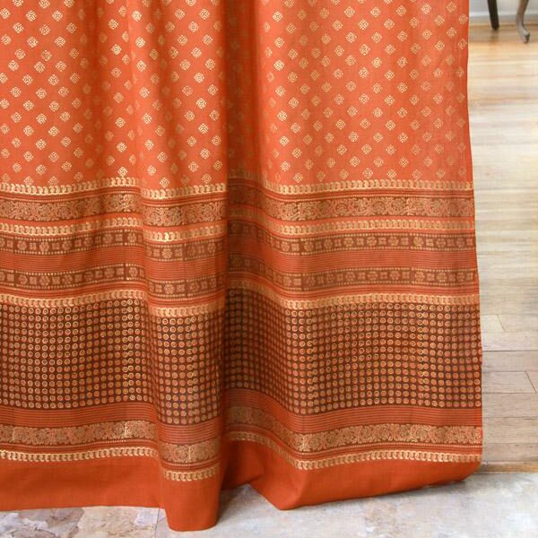 Shimmering Goldstone ~ Orange Gold Sari India Curtain Panel