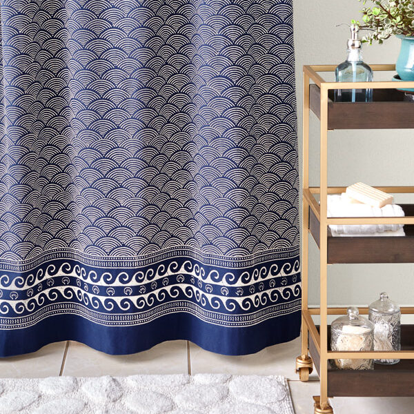Pacific Blue ~ Rustic Navy Ocean Asian Inspired Shower Curtain