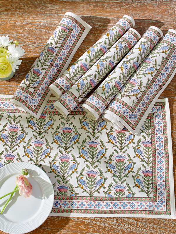 Engagement party ideas for a floral them party using floral placemats