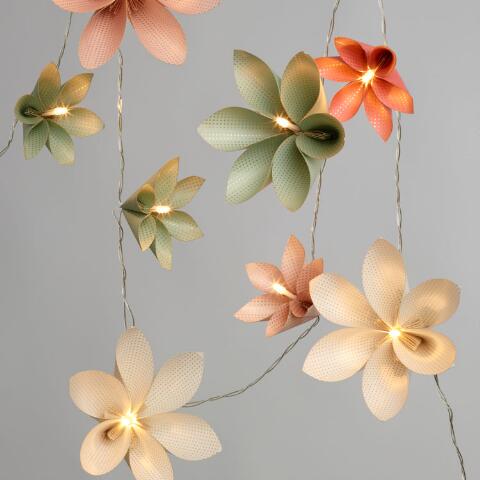 Floral origami string lights in various colors