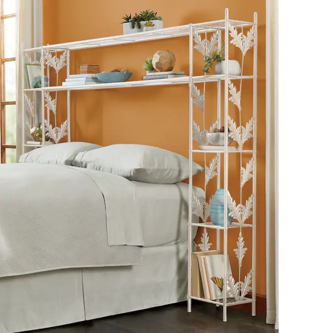 Above-the-headboard shelf and shelf decor for the bedroom