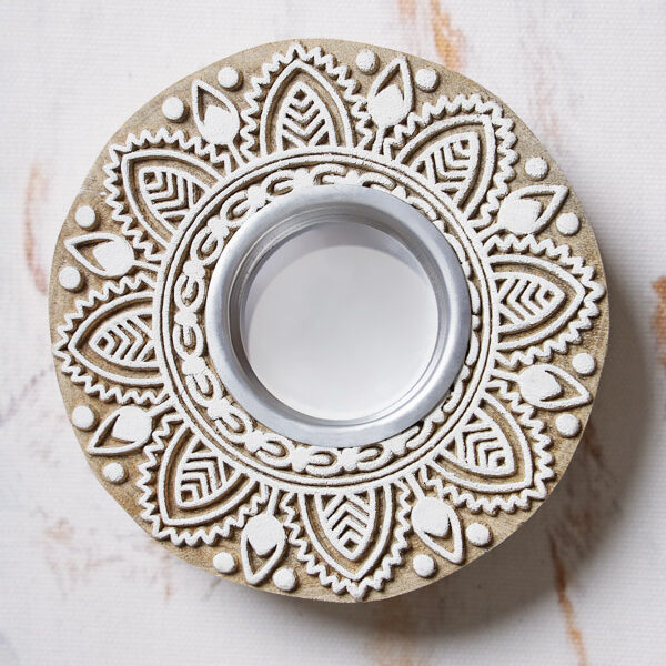 Earth Flower hand-carved wooden tea light candle holder