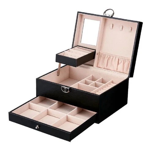 leather jewelry box with a mirror on top