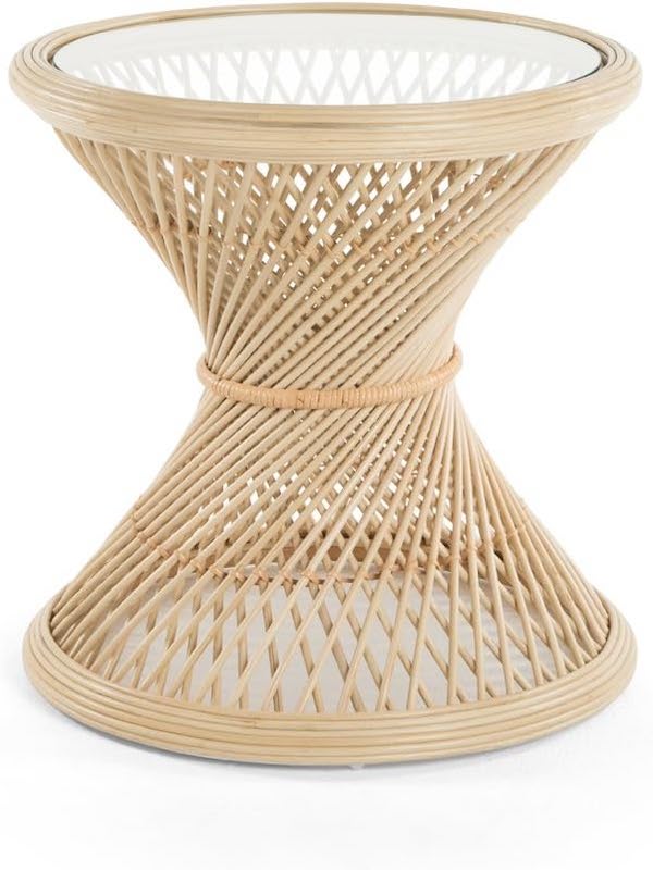 Modern bohemian style coffee table that mixes natural and modern materials