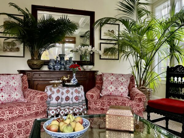 Photograph of colorful furniture to showcase how to use pops of color i a neutral living space