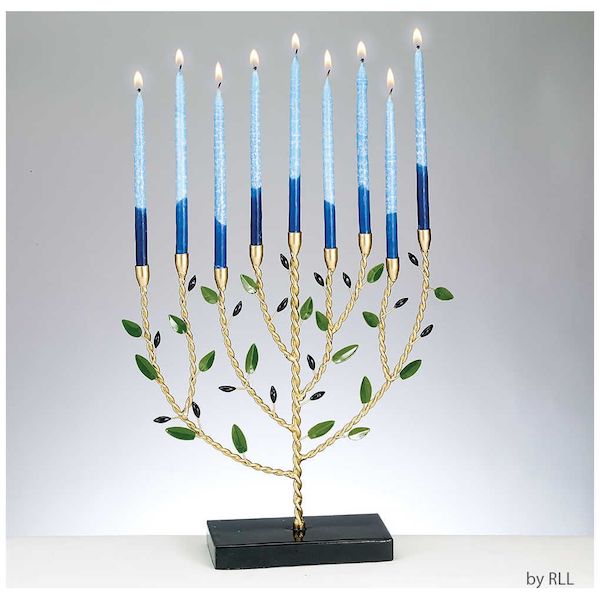 Elegant Chanukah table setting metal menorah