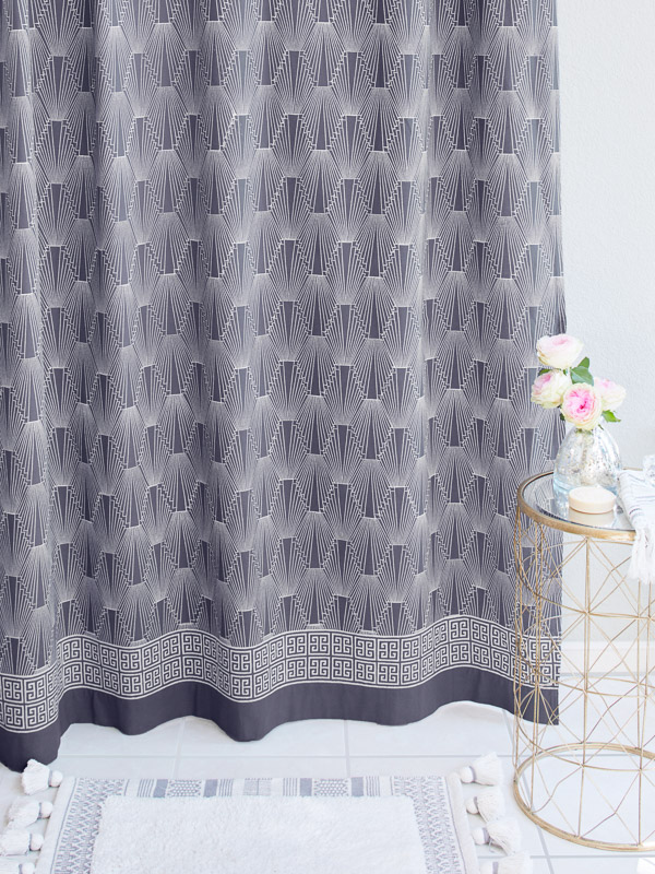1920 ~ Grey Art Deco Geometric Elegant Cotton Shower Curtain