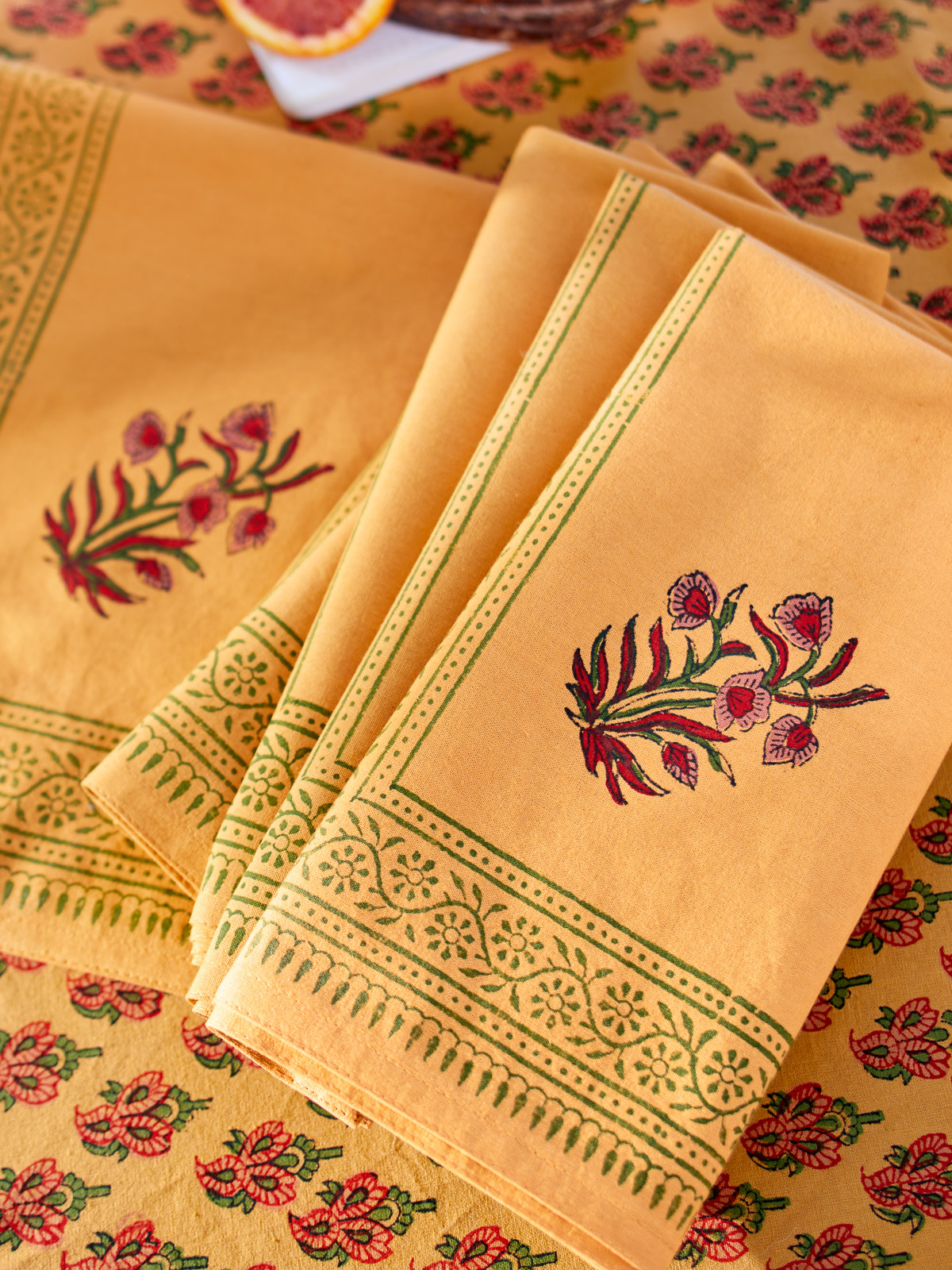 Indian Summer ~ Orange Paisley Cotton Dinner Napkins