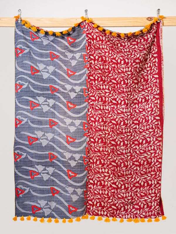 Crimson Tide Vintage Sari Kantha Throw
