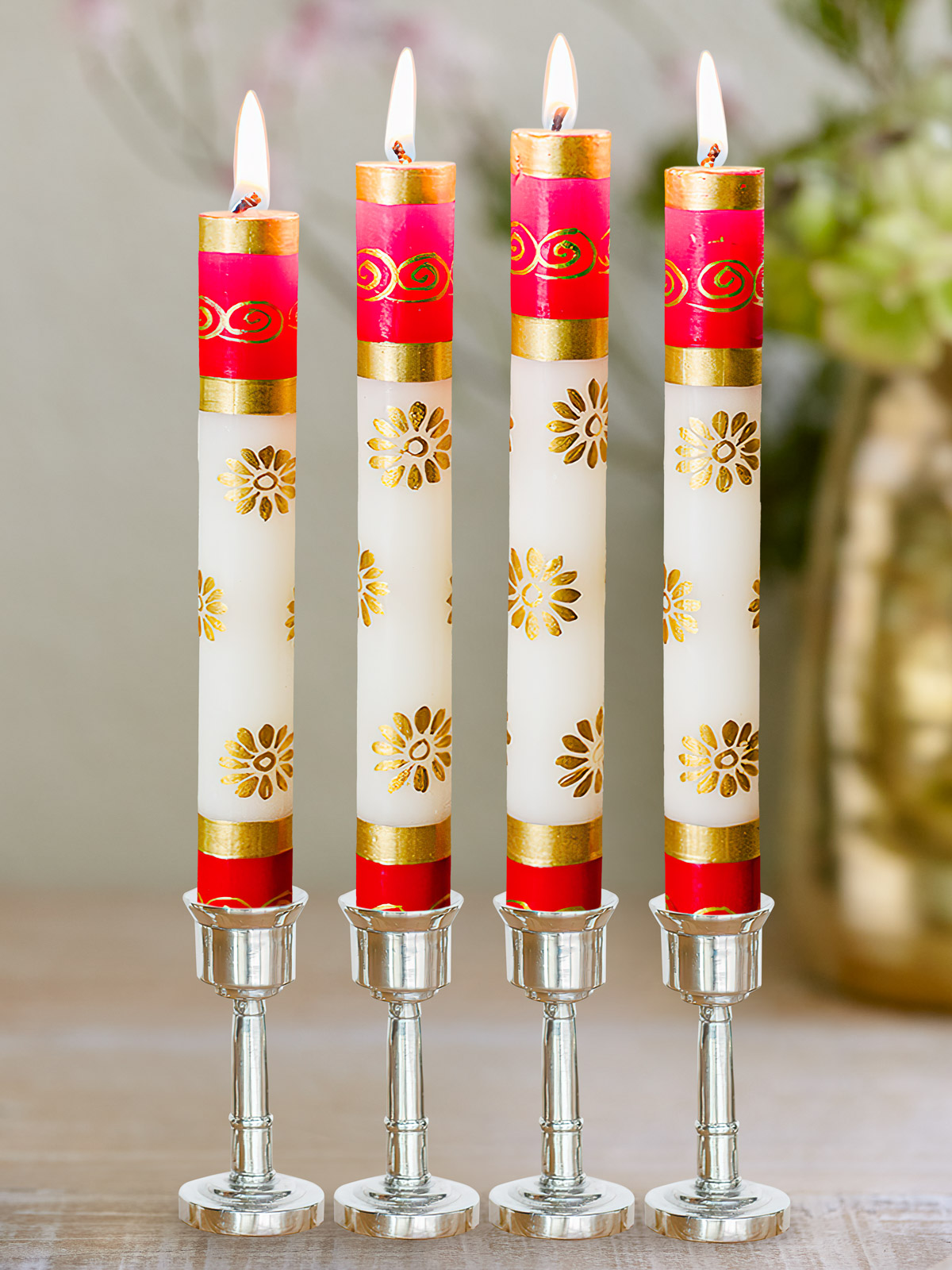 Festival of Lights ~ Hand Painted Gilded Taper Candles