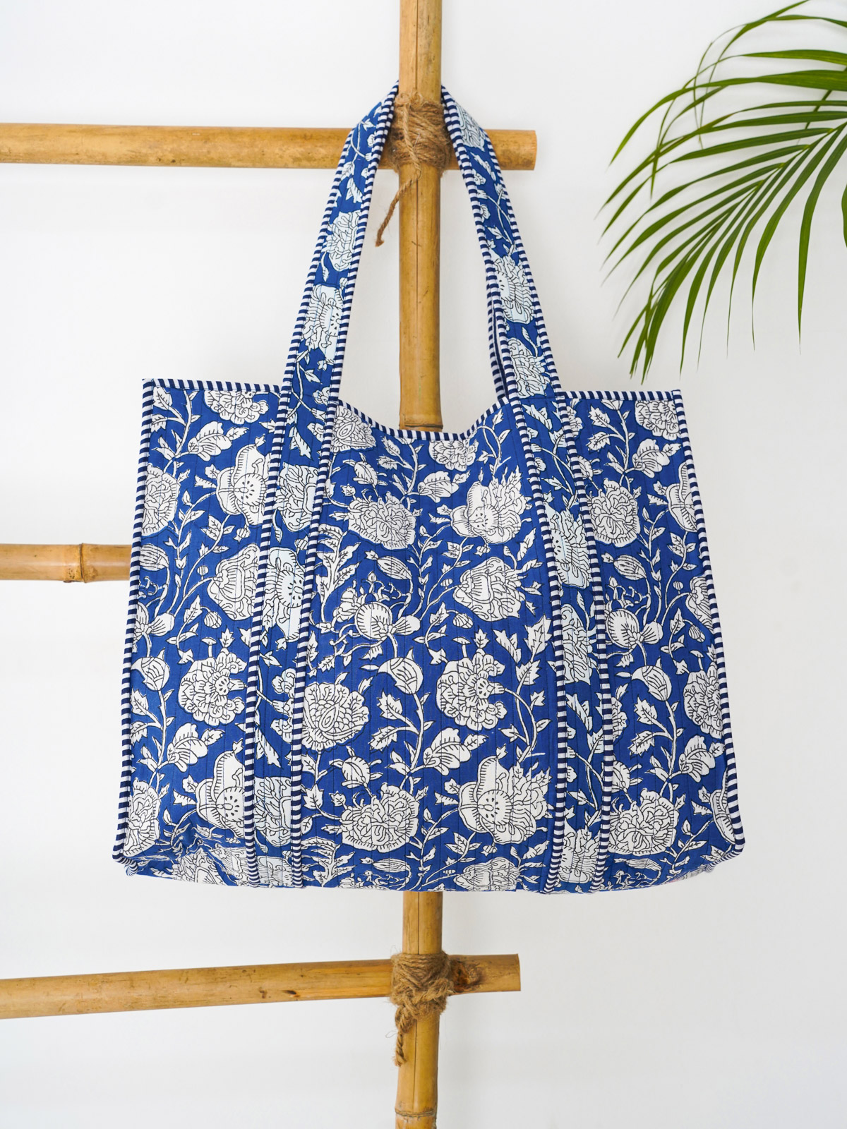 Blue Poppy ~ Quilted Cotton Shopping Tote Bag