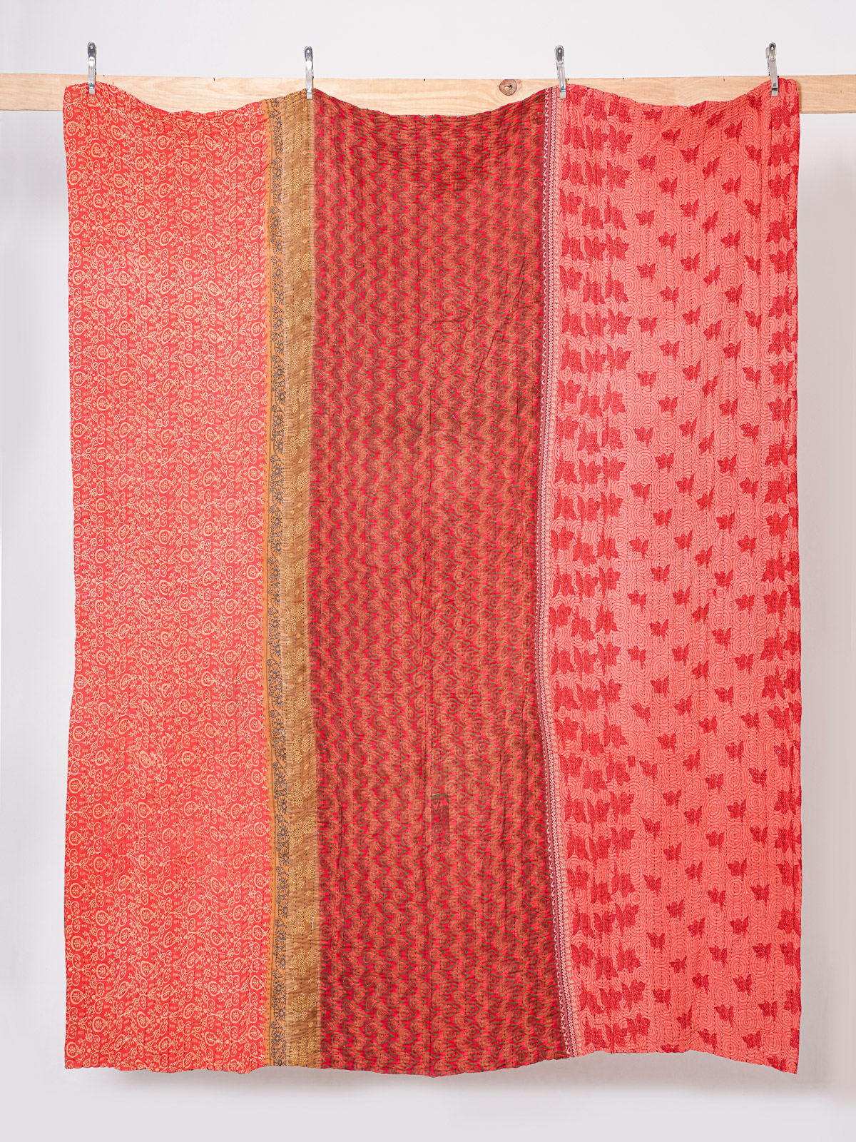 Rose Courtyard Vintage Sari Queen Kantha Quilt