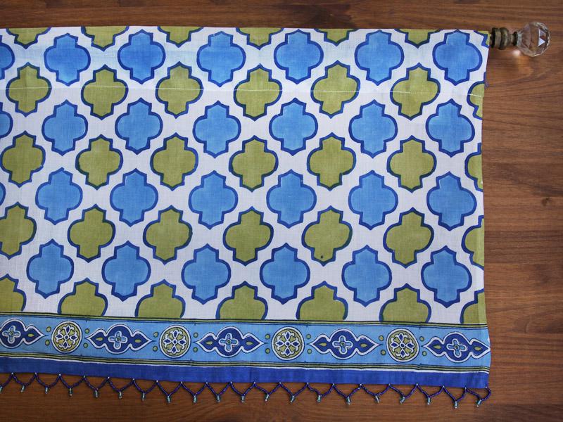 Casablanca (CP) ~ Moroccan Inspired White Blue Print Valance