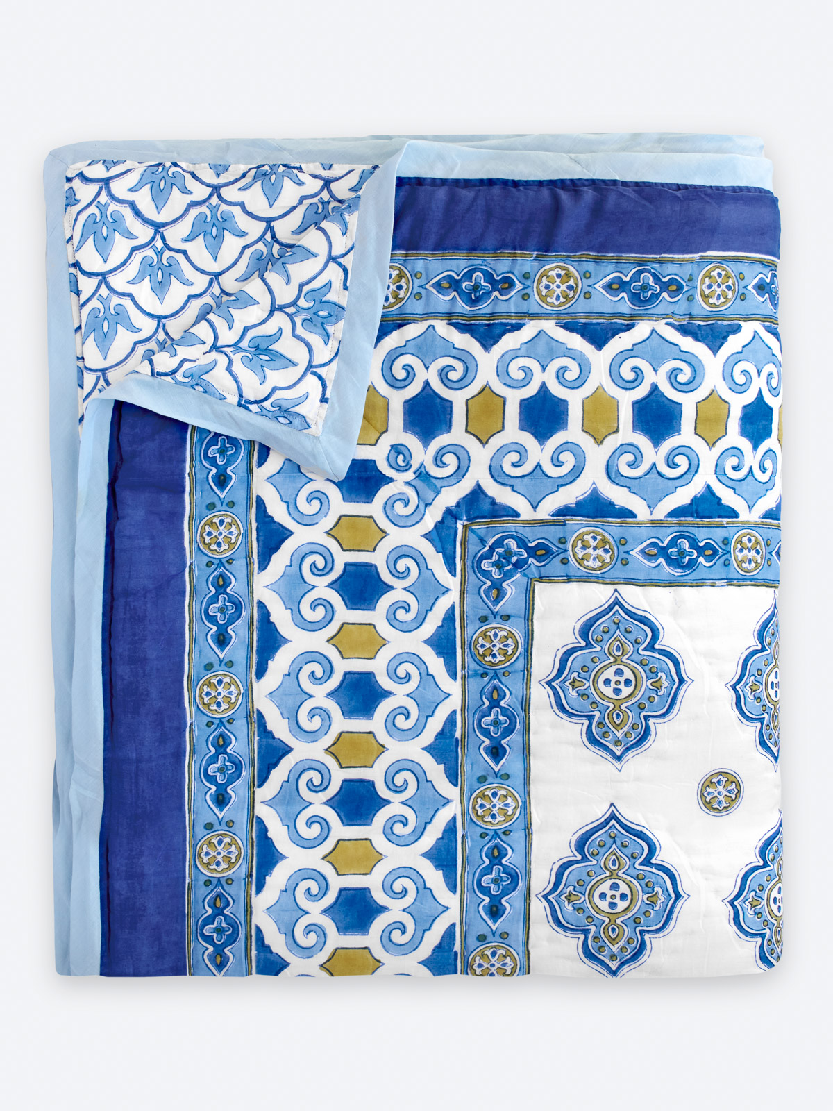 Casablanca Blues - White ~ Jaipuri Razai Quilt