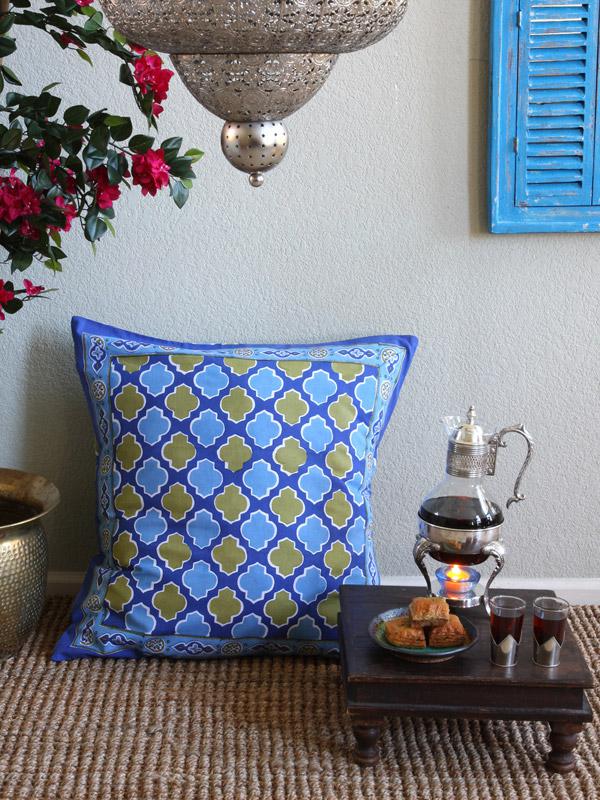 Casablanca Blues (CP) ~ Moroccan Theme Quatrefoil Euro Sham